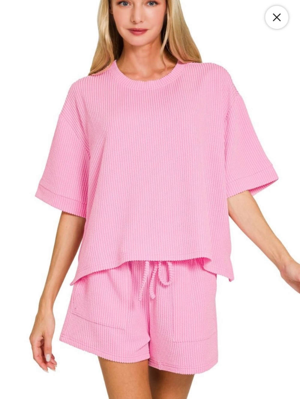 Zenana Outfitters Pink Waffle Knit Short Lounge Set